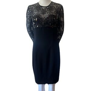 AJ Bari Mesh Floral Sequined Black Dress Size 12